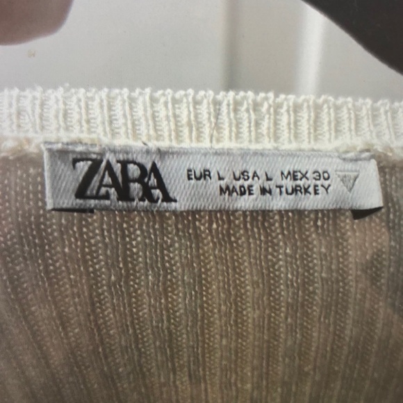 Zara Cream Ribbed Crop T-Shirt Short Sleeve - Picture 3 of 3